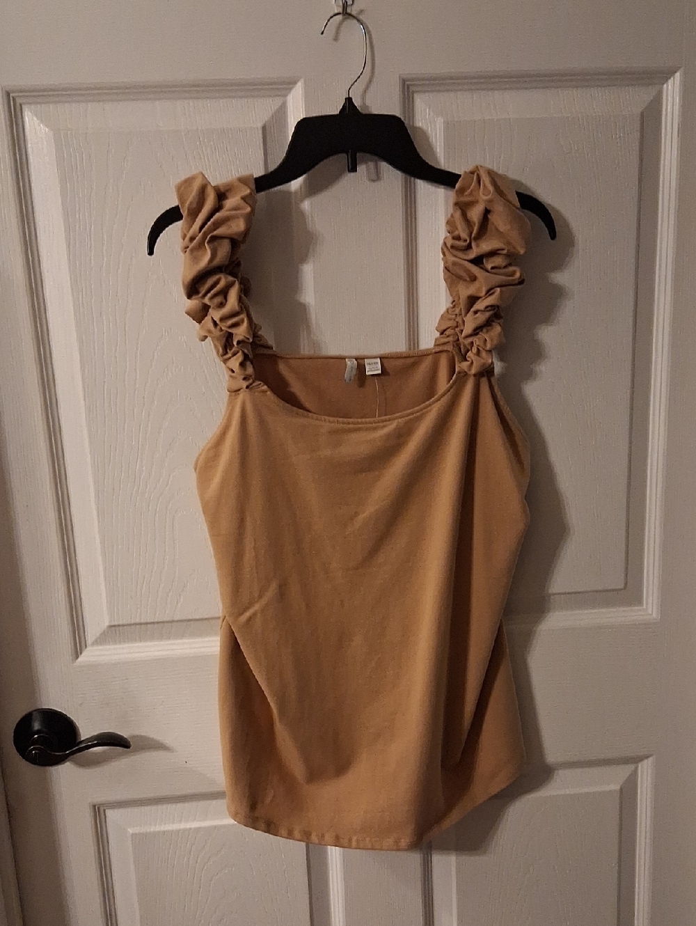 Cato Ruched Strap Tank Top in Tan
